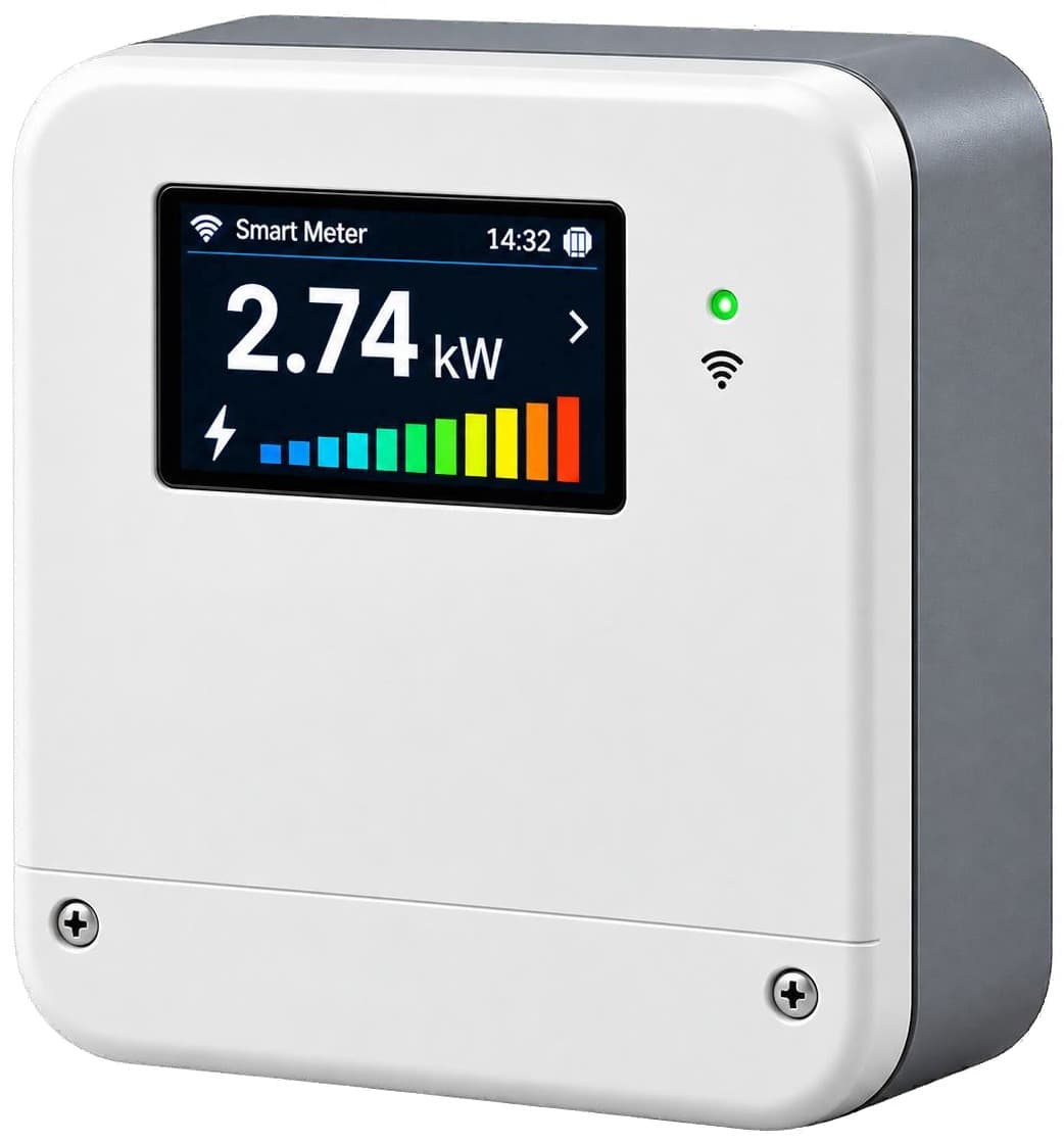 The FARBE NILM smart meter, its screen showing 2.74 kW of live power